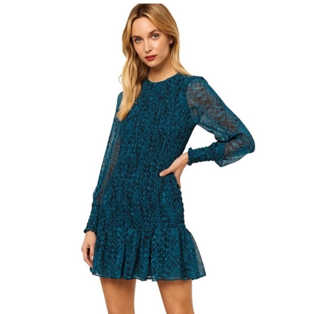 NWT - REVOLVE - MISA Los Angeles - Roisin Chiffon Long Sleeve Dress - Snake Teal
